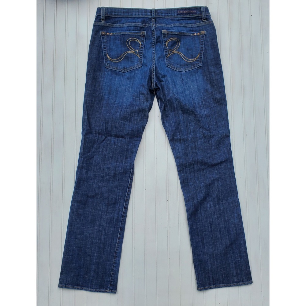 Rock & Republic Sadie Straight Leg Jeans Dark Wash Studded Blue Denim 14M - Picture 7 of 7
